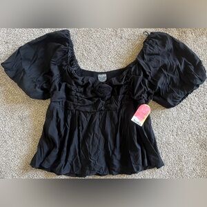Aria Black Puff Sleeve Peplum Top